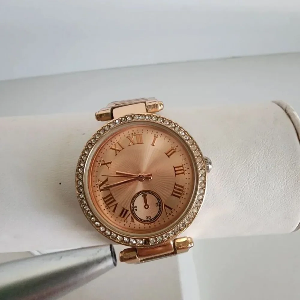Gold Rose Quartz Analog Crystal Watch *flaw